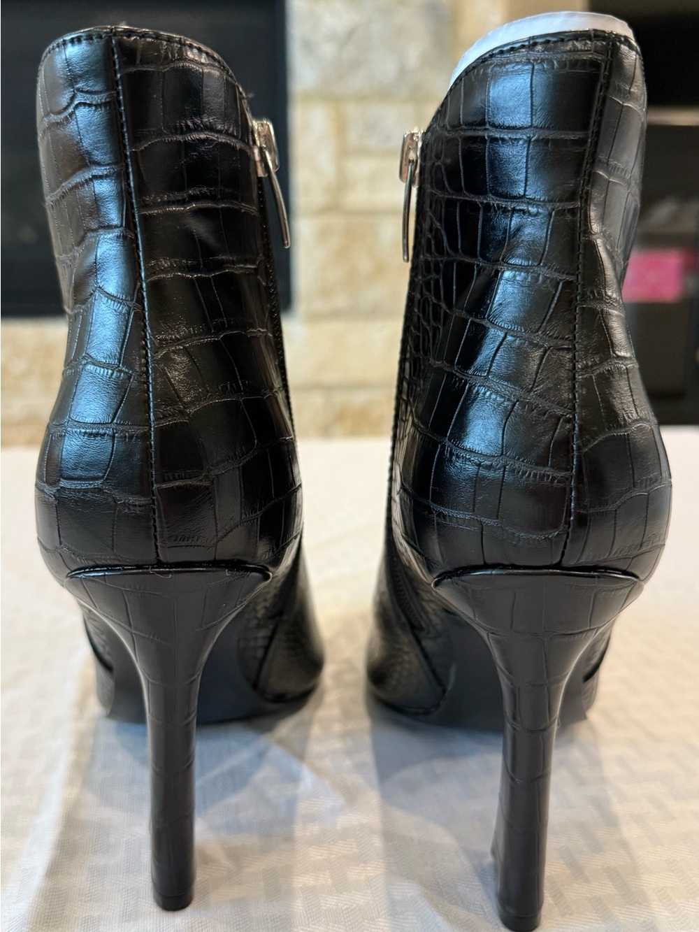 Nine West Black Croc-Embossed Pointed Toe Ankle Boots - Picture 5 of 6